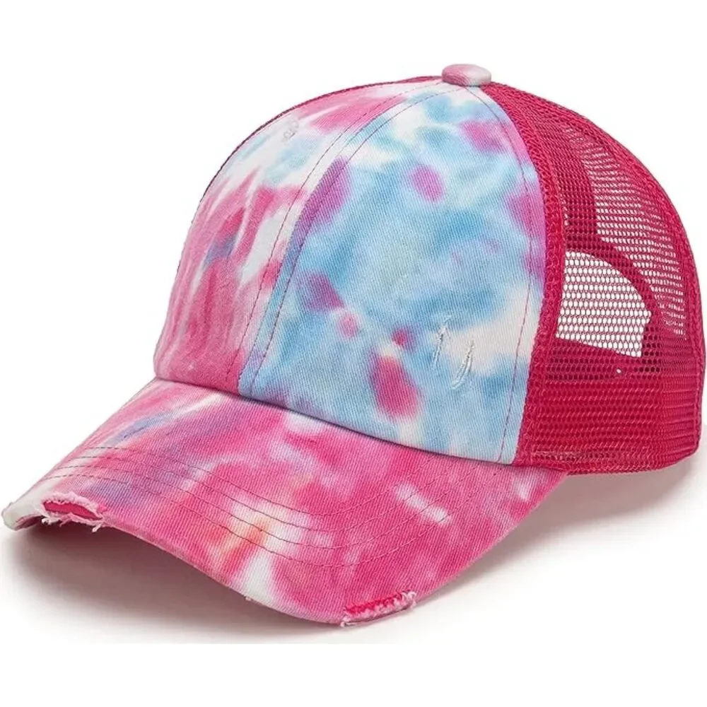 Women's Hot Pink Tie Dye Mix Adjustable Size Classic Comfortable Baseball Cap